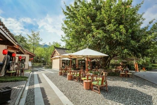 Outdoor terrace dining area at Six Senses Qingcheng Mountain