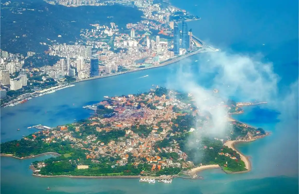 Gulangyu Island and the Xiamen coastline from the air
