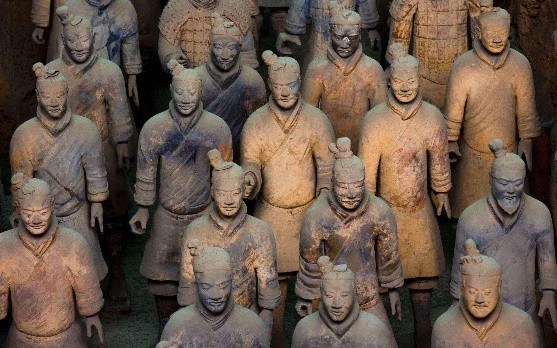 Ranks of the Terracotta Warriors in their excavation pit