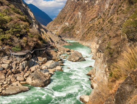 Tiger Leaping Gorge with the Yangtze churning between cliffs